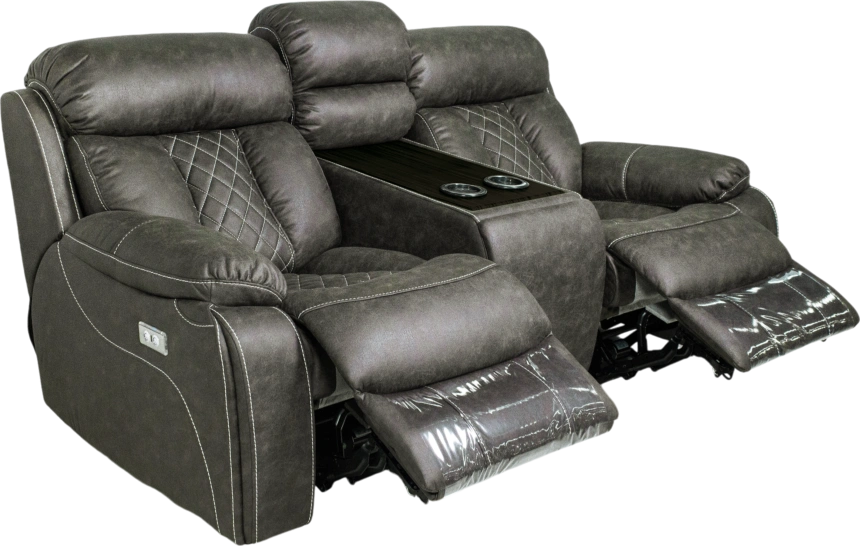 Диван прямой Азалия, электрореклайнер, двухместный, Стайл 04 / Эбен / Контрастная отстрочка