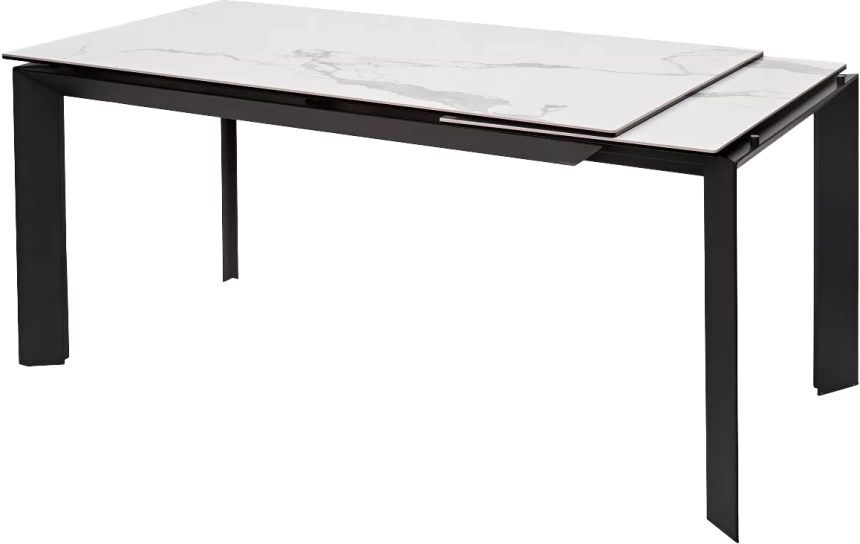 Кухонный стол раздвижной Cremona 140, Matte Statuario Белый мрамор матовый, керамика, черный каркас