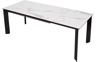 Кухонный стол раздвижной Cremona 140, Matte Statuario Белый мрамор матовый, керамика, черный каркас