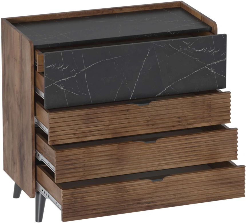 Комод Браун, 4 ящика, таксония / мрамор неро маркина