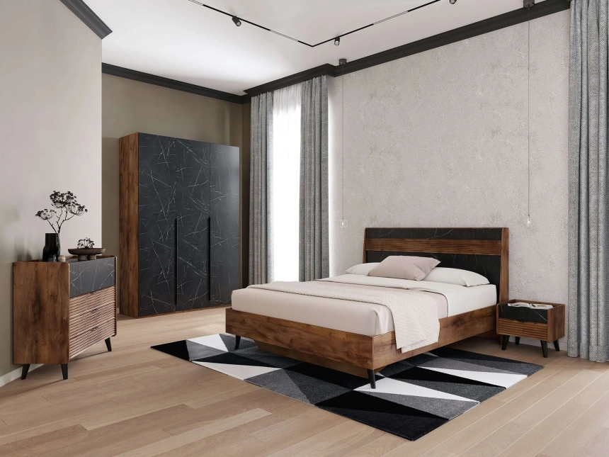 Комод Браун, 4 ящика, таксония / мрамор неро маркина