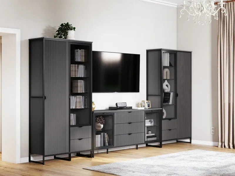 Шкаф однодверный Нора, с полками, металл бруклин / графит