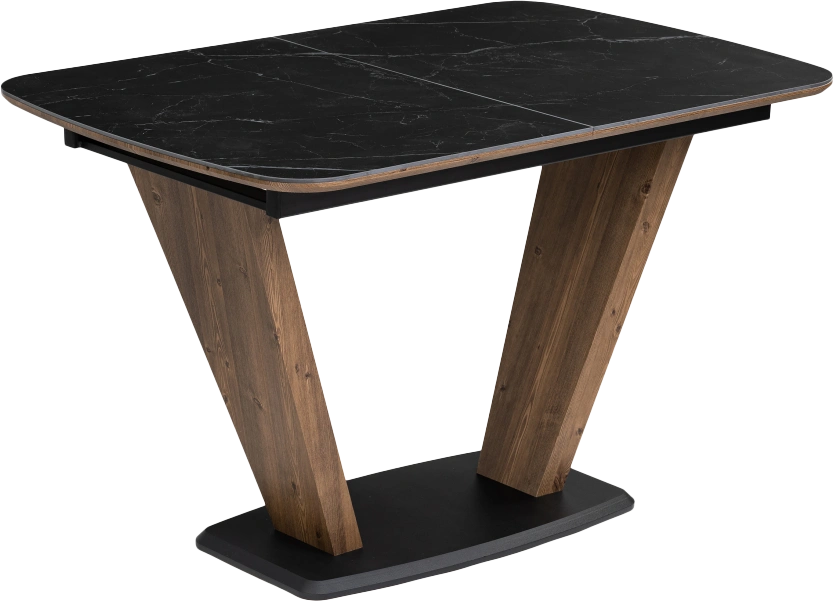 Кухонный обеденный раздвижной стол Петир, 120(160), керамика, черный мрамор, орех, каркас черный 