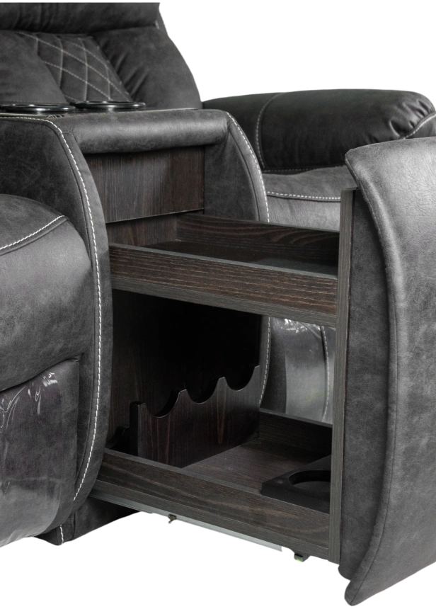 Диван прямой Азалия, электрореклайнер, двухместный, Стайл 17 / Эбен / Контрастная отстрочка