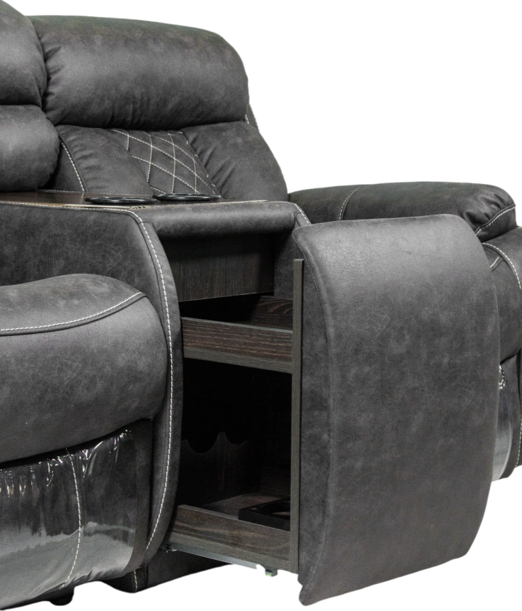 Диван прямой Азалия, электрореклайнер, двухместный, Стайл 17 / Эбен / Контрастная отстрочка