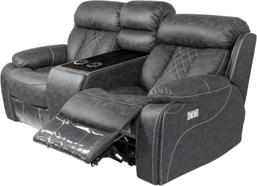 Диван прямой Азалия, электрореклайнер, двухместный, Стайл 17 / Эбен / Контрастная отстрочка