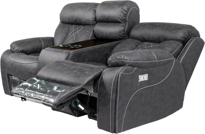 Диван прямой Азалия, электрореклайнер, двухместный, Стайл 17 / Эбен / Контрастная отстрочка