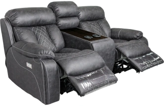 Диван прямой Азалия, электрореклайнер, двухместный, Стайл 17 / Эбен / Контрастная отстрочка