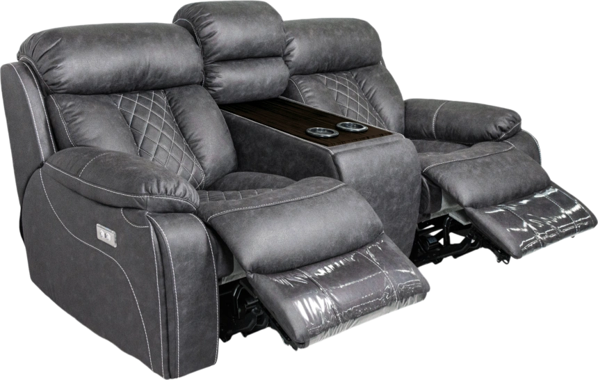 Диван прямой Азалия, электрореклайнер, двухместный, Стайл 17 / Эбен / Контрастная отстрочка