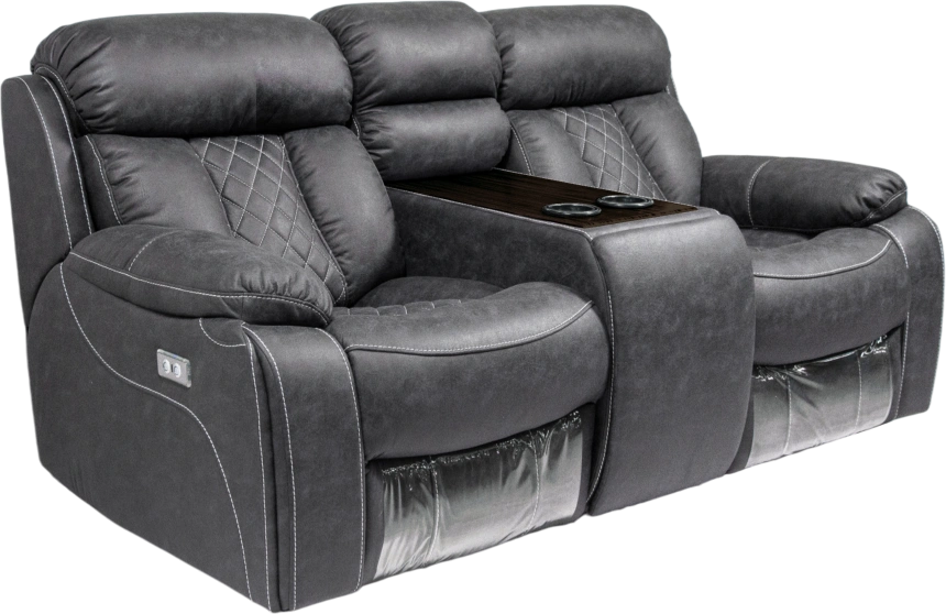 Диван прямой Азалия, электрореклайнер, двухместный, Стайл 17 / Эбен / Контрастная отстрочка