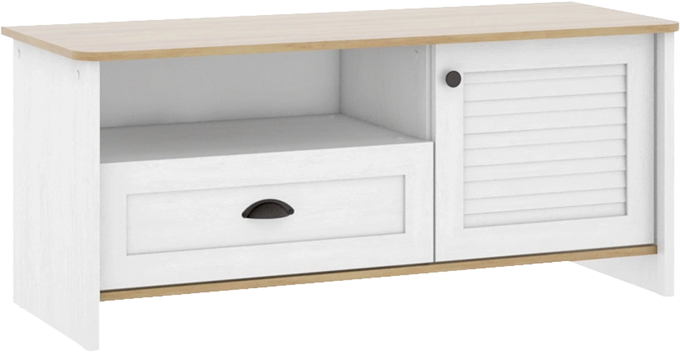Тумба под ТВ Тифани, с полками и ящиком, Дуб небраска / Белый