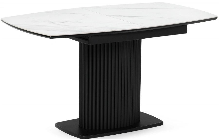 Обеденный кухонный раздвижной стол Фестер, 140(180)х80, белый мрамор / черный