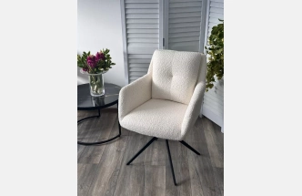 Стул Meadow, мягкий, поворотный, белый XD841-01, букле, черный каркас