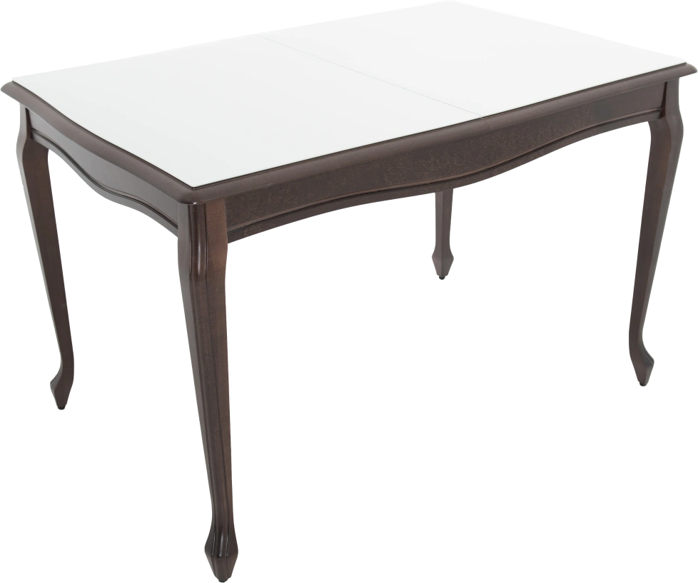 Кухонный стол Кабриоль 120, Glass белый стекло, каркас орех темный