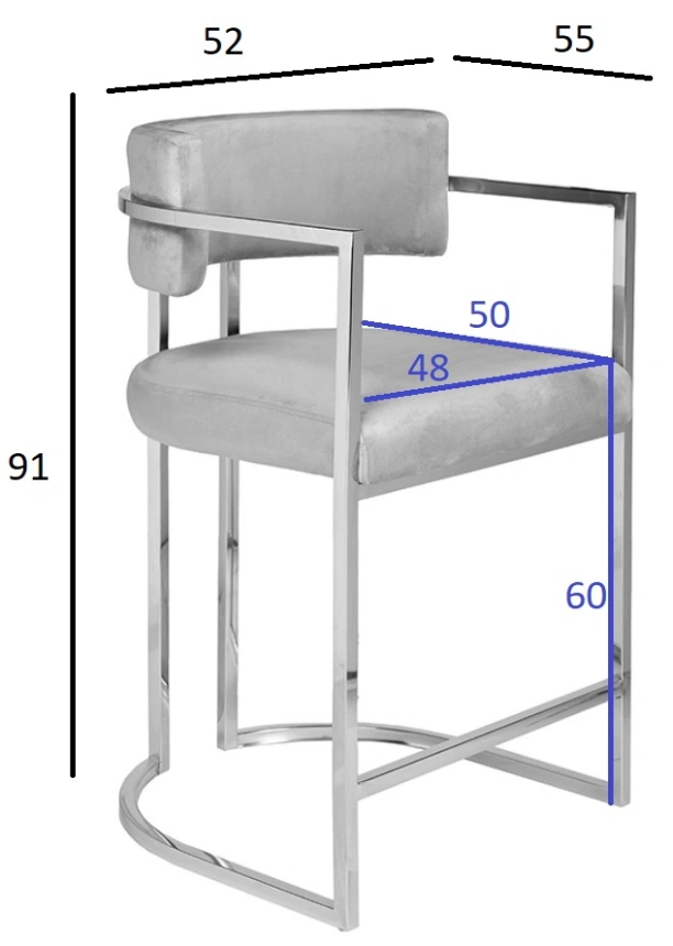 Барный стул 76AR-60337, велюр, серый / хром 