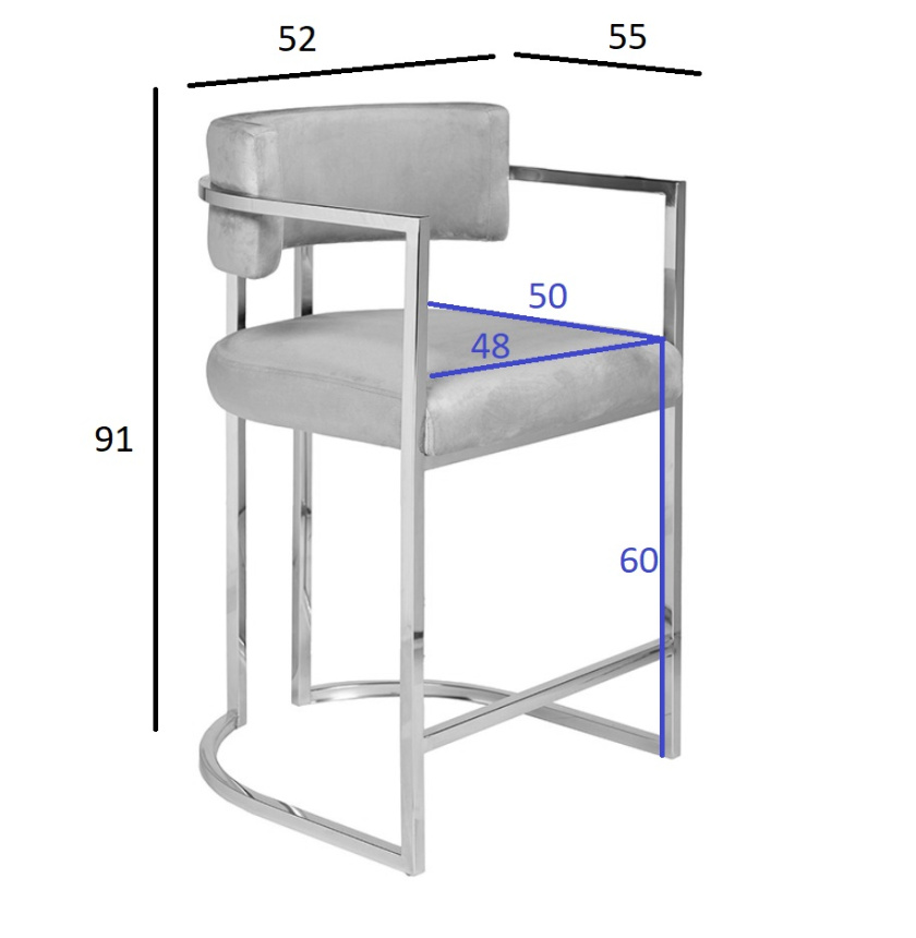 Барный стул 76AR-60337, велюр, серый / хром 
