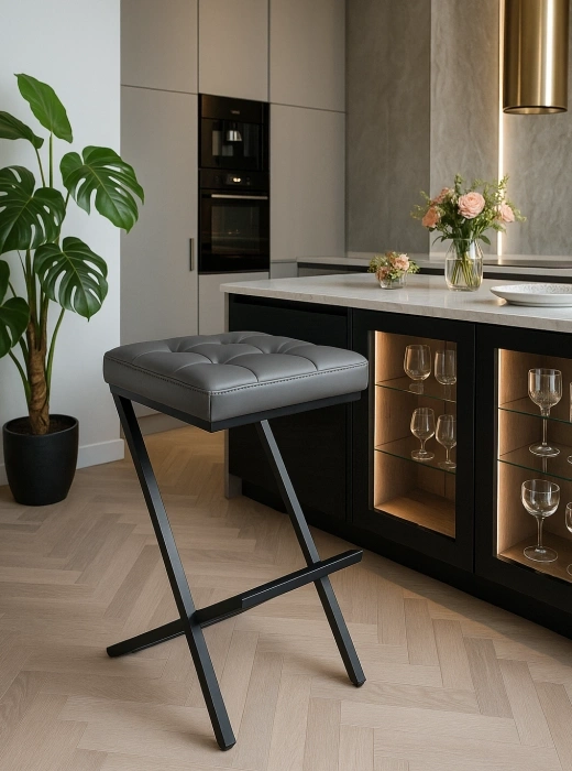 Полубарный табурет Амаури, темно-серый / черный матовый