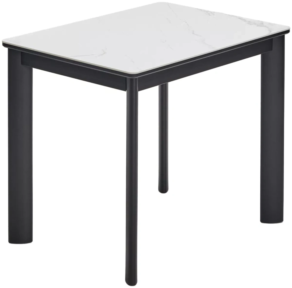 Кухонный раздвижной стол ТЕТ-А-ТЕТ 120, белый мрамор, керамика, черный каркас