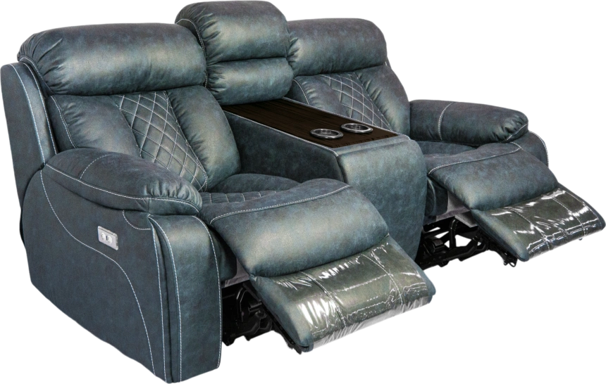 Диван прямой Азалия, электрореклайнер, двухместный, Стайл 22 / Эбен / Контрастная отстрочка