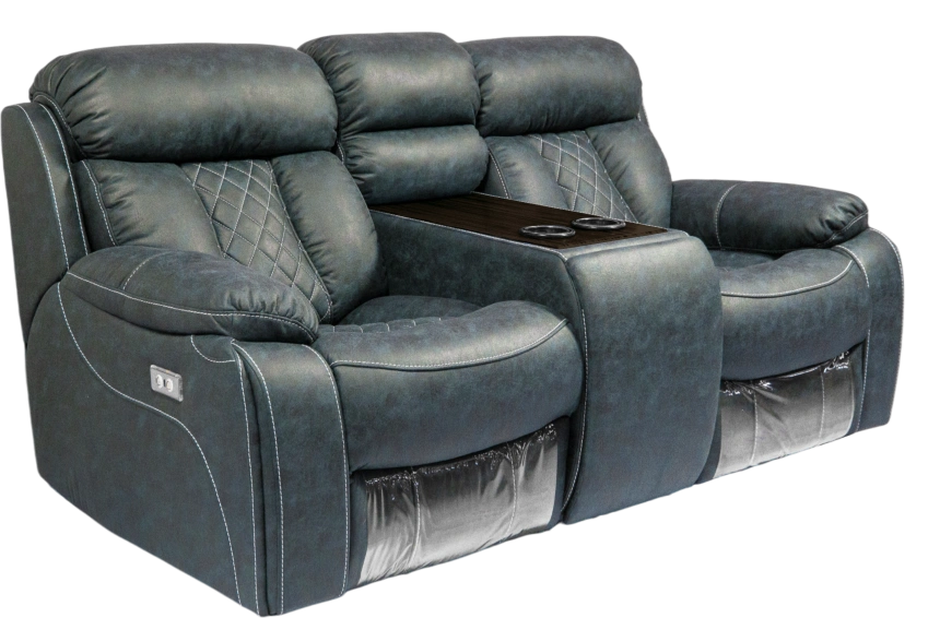 Диван прямой Азалия, электрореклайнер, двухместный, Стайл 22 / Эбен / Контрастная отстрочка