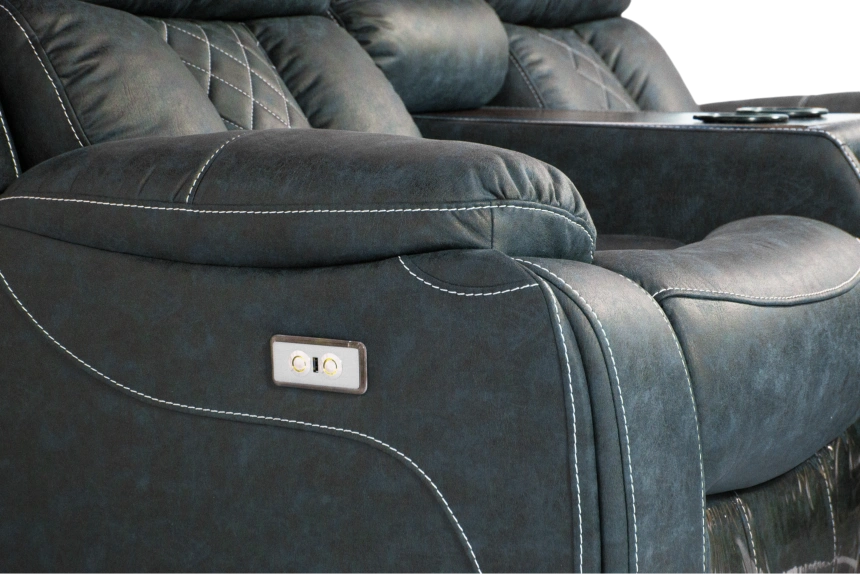 Диван прямой Азалия, электрореклайнер, двухместный, Стайл 22 / Эбен / Контрастная отстрочка