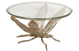 Журнальный стол Стрекоза, 84x84x44, стекло, прозрачный / золото