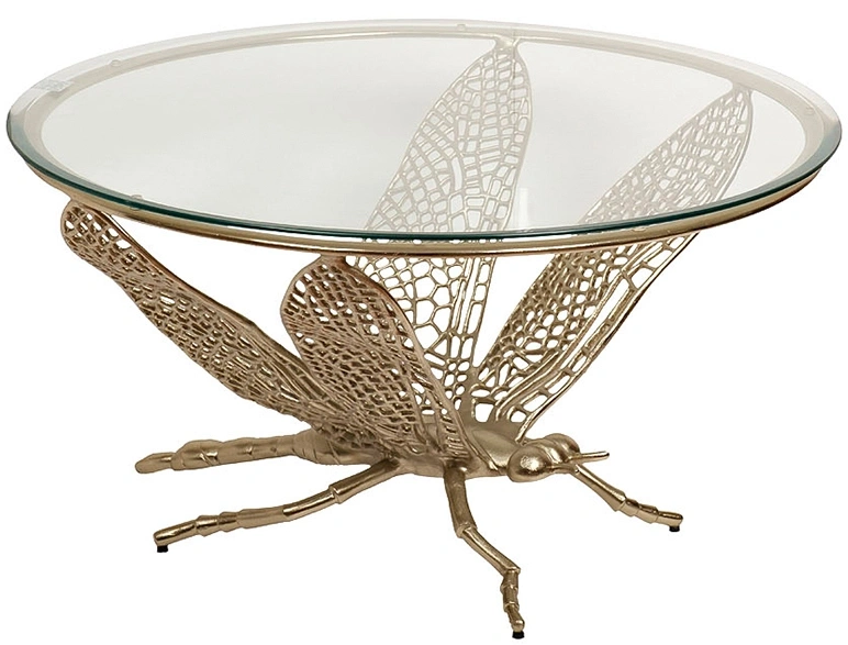 Журнальный стол Стрекоза, 84x84x44, стекло, прозрачный / золото