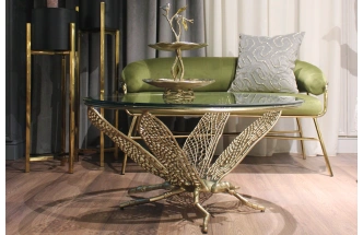 Журнальный стол Стрекоза, 84x84x44, стекло, прозрачный / золото