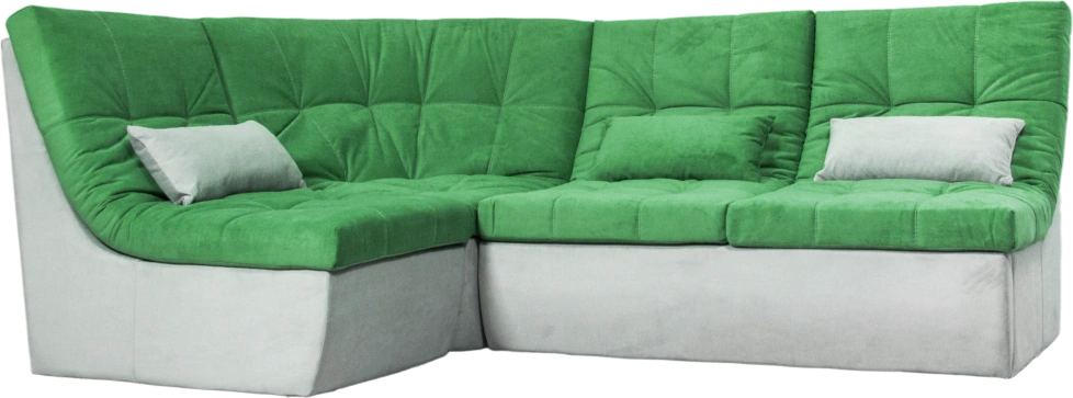 Диван угловой София 2 с кресельной частью, Catania mint, Catania smoke, с задней тканью 