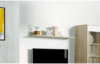 Полка навесная Калгари, открытая, дуб светлый / белый матовый