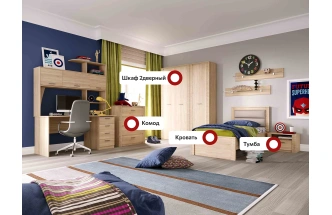 Гарнитур для молодёжной комнаты Элана, композиция 2, дуб сонома