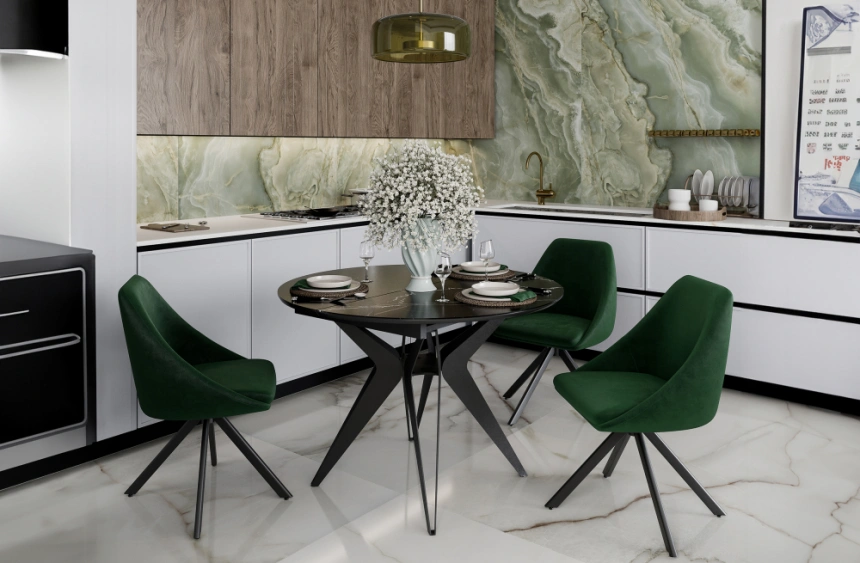 Стул Окленд, крутящийся, мягкий, темно-зеленый / черный