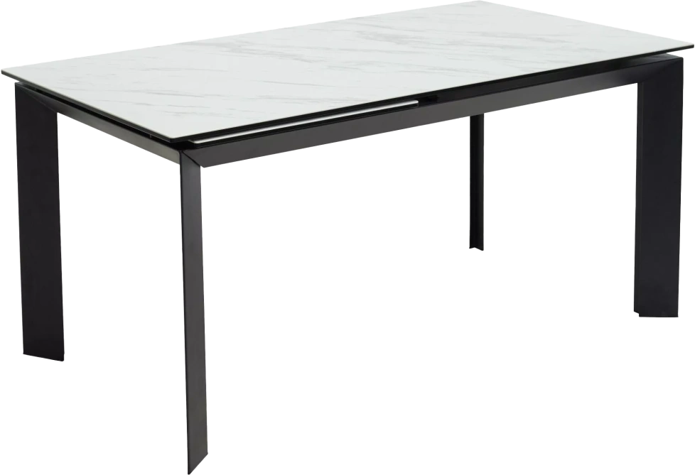 Кухонный стол раздвижной Cremona 160, KL-99 Белый мрамор матовый, итальянская керамика, черный каркас