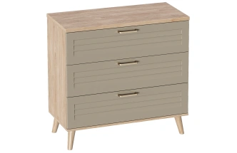 Комод Гавана, на ножках, с тремя ящиками, дуб натуральный светлый / светло-серый софт