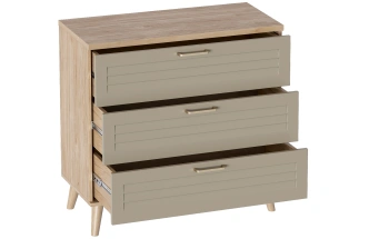 Комод Гавана, на ножках, с тремя ящиками, дуб натуральный светлый / светло-серый софт