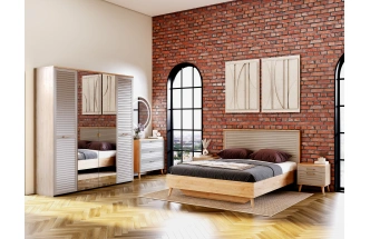 Комод Гавана, на ножках, с тремя ящиками, дуб натуральный светлый / светло-серый софт