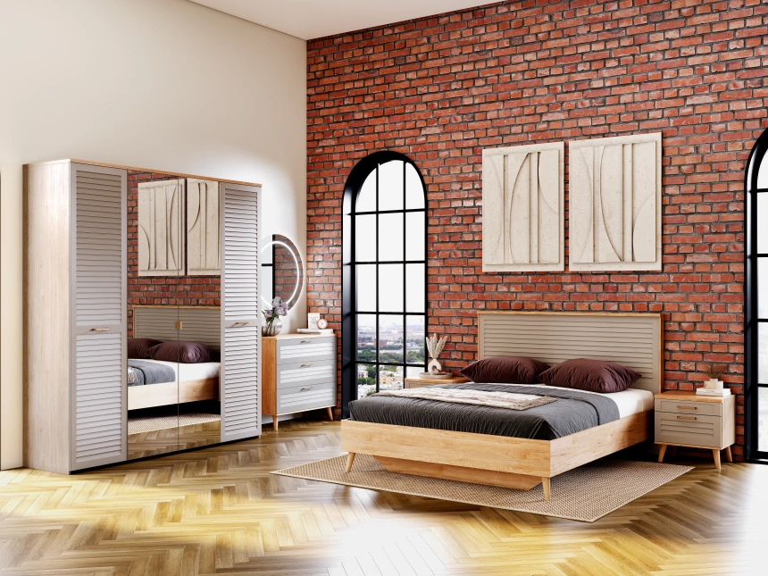 Комод Гавана, на ножках, с тремя ящиками, дуб натуральный светлый / светло-серый софт