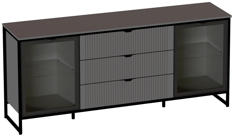 Тумба Нора, со стеклянными дверями, металл бруклин / графит
