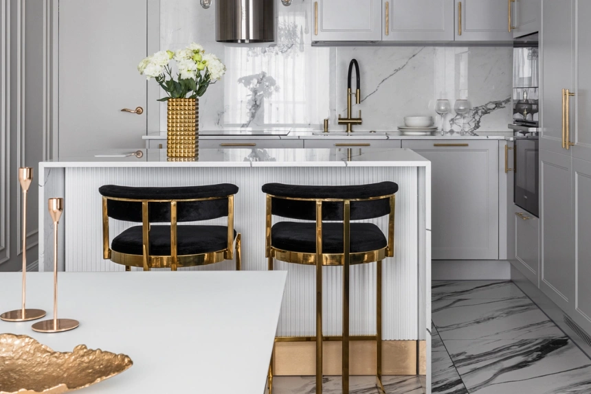 Барный стул GY-B8216GOLD-BL, велюр, черный / золото