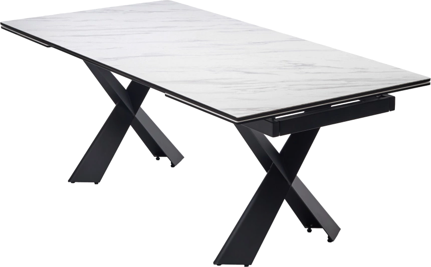 Кухонный стол раздвижной Oristano 200, Marbles KL-99 Белый мрамор матовый, итальянская керамика, черный каркас