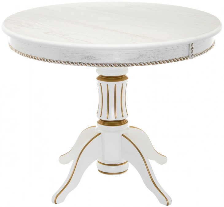 Кухонный раздвижной стол Павия, 100(130)х100х79, молочный / золотая патина