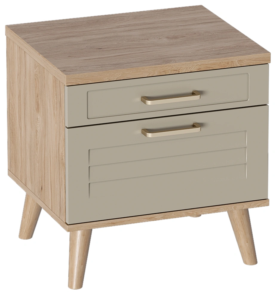Тумба прикроватная Гавана, с двумя ящиками, дуб натуральный светлый / светло-серый софт