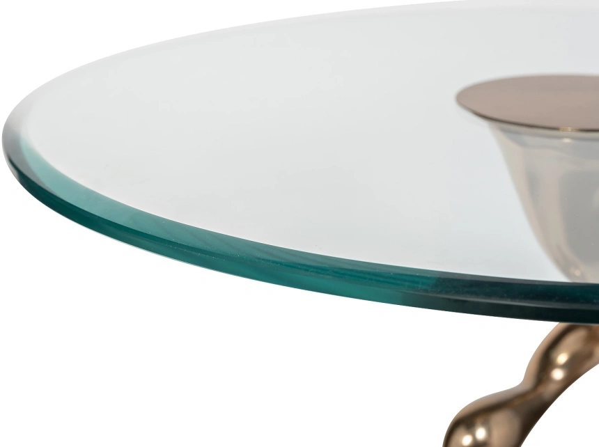 Журнальный стол Flow, 52x52x59, стекло, прозрачный / латунь