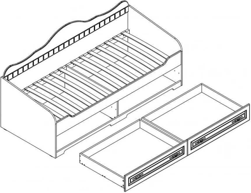 Кровать детская Прованс, с ящиками, бодега белая / патина премиум
