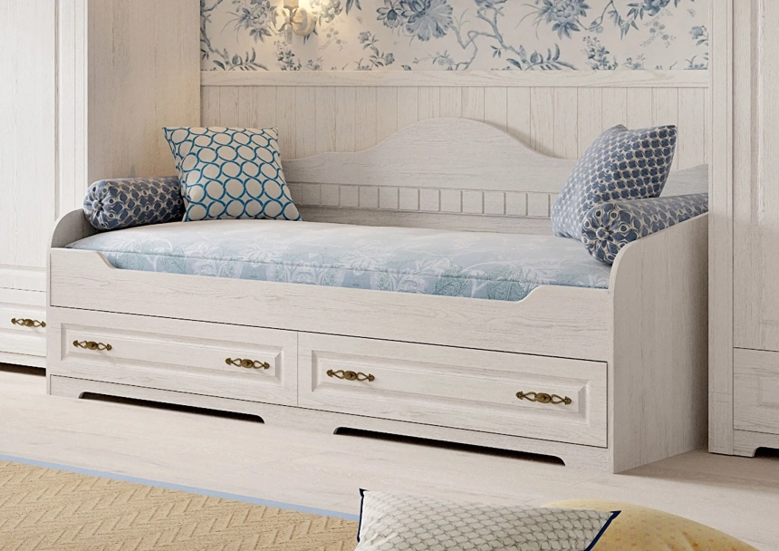Кровать детская Прованс, с ящиками, бодега белая / патина премиум