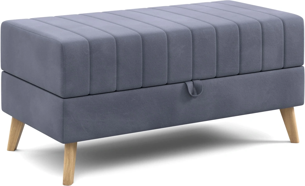 Банкетка Норд, мягкая, с ящиком, ткань мора деним
