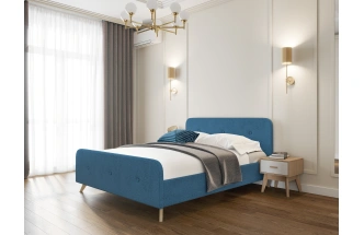 Кровать Сиерра 140, мягкая, полутораспальная, аура голубой