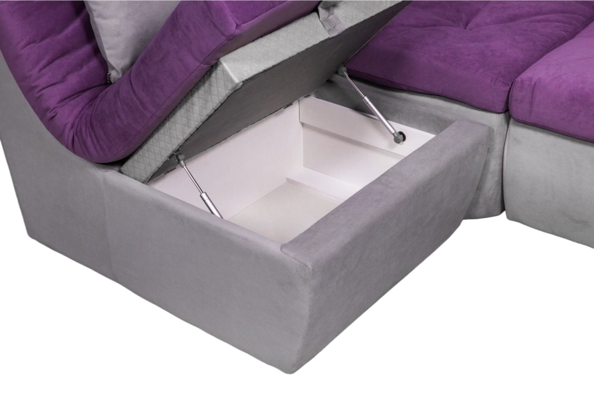 Диван угловой София 2 с кресельной частью, Tenerife italian plum, Tenerife silver, с задней тканью
