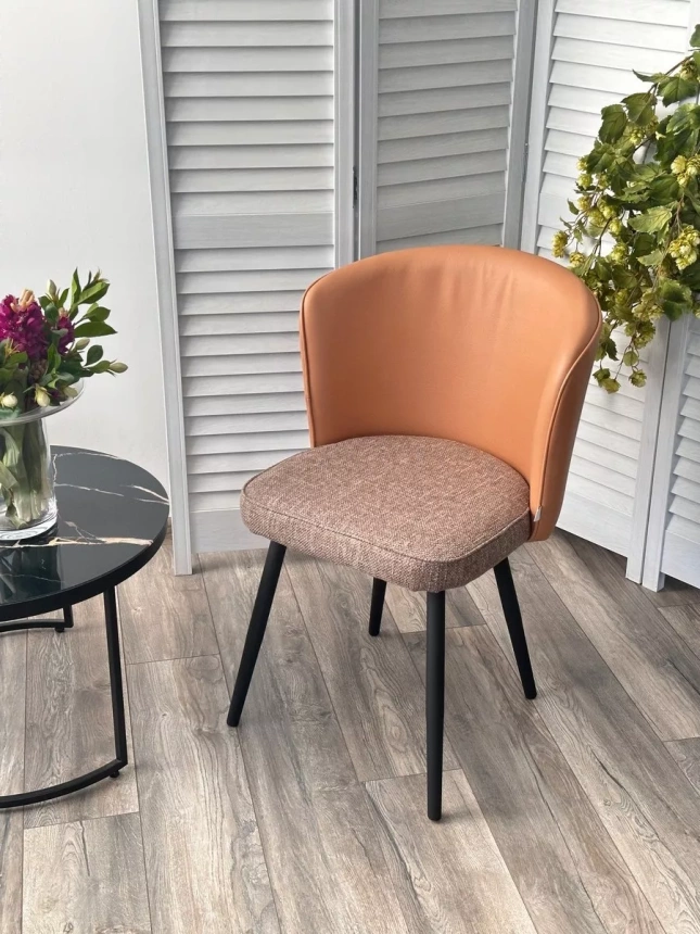 Стул Моне, мягкий, Melange 290 рогожка, Enzo 210 экокожа, черный каркас 