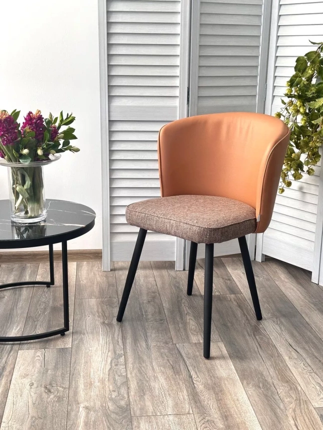 Стул Моне, мягкий, Melange 290 рогожка, Enzo 210 экокожа, черный каркас 